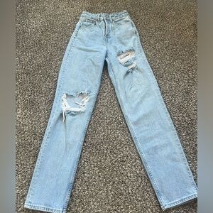 Divided high-waisted, ripped light wash blue jeans